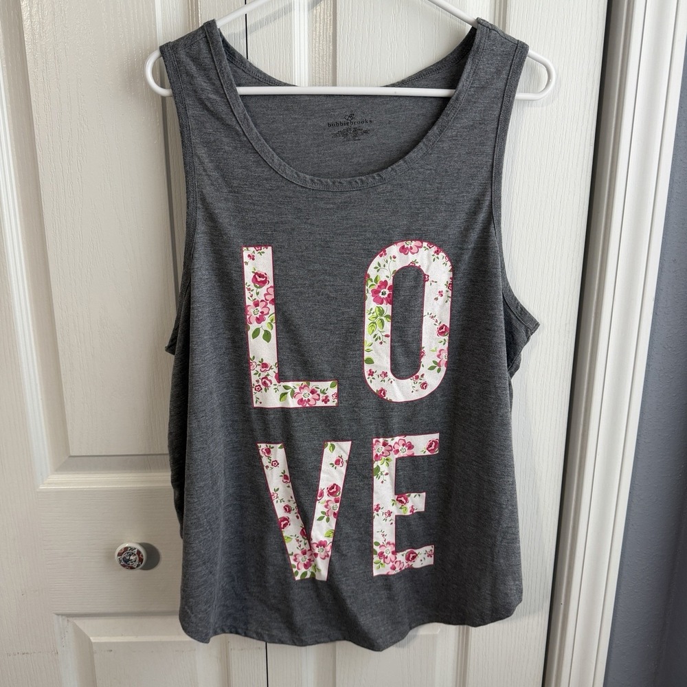 Bobbie Brooks Gray Tank Top Floral "Love" Graphic Women's Size 2X Travel Casual